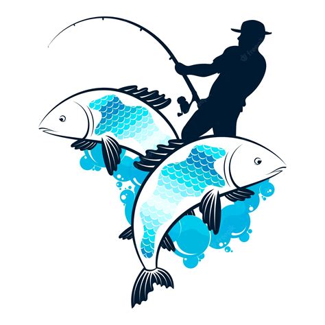 Premium Vector Fisherman And Catch Of Fish On The Wave Symbol For Fishing