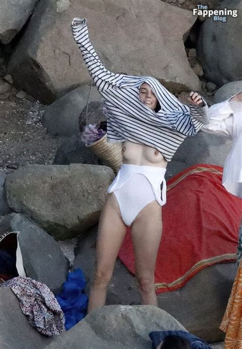 Maya Hawke Flashes Her Nude Tits Sexy Body In A White Swimsuit On The Beach In St Barths