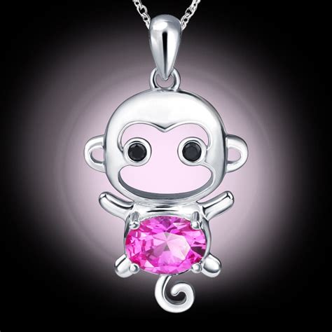 Sg Monkey Pendan Necklace With Purple Cz And Link Chain Necklace 925