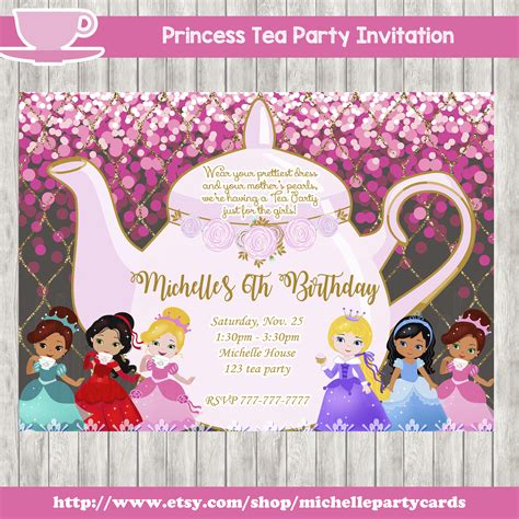 Princess Tea Party Invitation Princess Invitation Tea Etsy