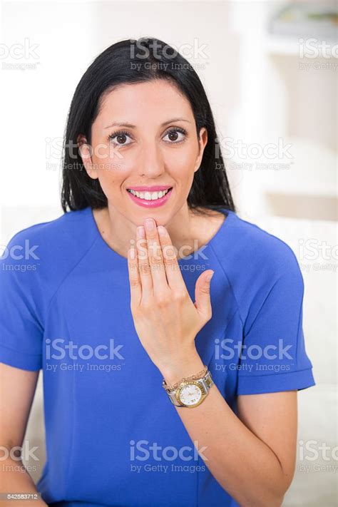 Beautiful Smiling Deaf Woman Using Sign Language Stock Photo Download