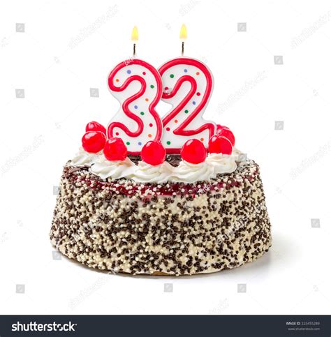 Birthday Cake With Burning Candle Number 32 Stock Photo 223455289