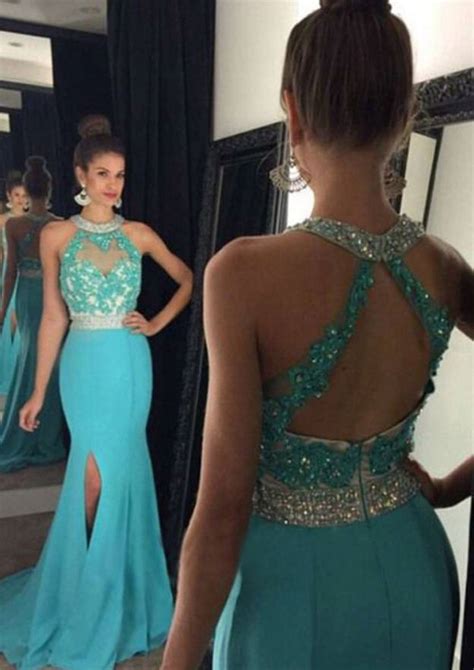 a line princess sleeveless scoop neck sweep train chiffon prom dress with appliqued beaded