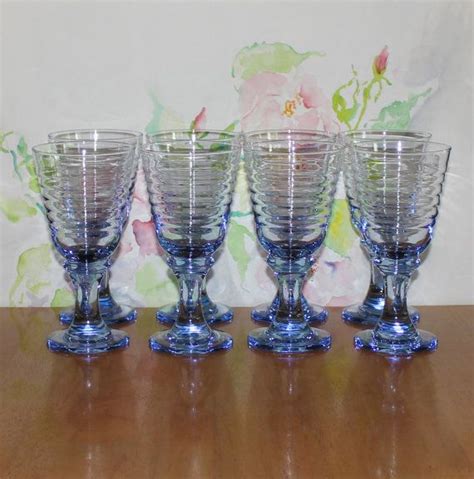 Vintage Set Of 8 Libbey Sirrus Blue Ribbed Wine Glasses Etsy Mason Jar Wine Glass Wine