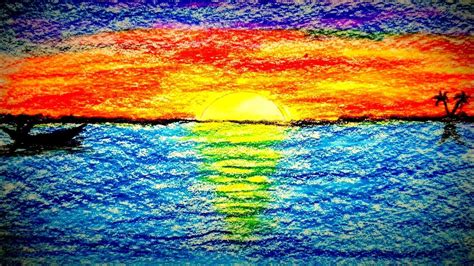 How To Draw A Scenery Of Sunset With Oil Pastel Youtube
