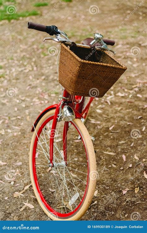 Old Red Vintage Bicycle Basket Stock Image Image Of Cycle Green