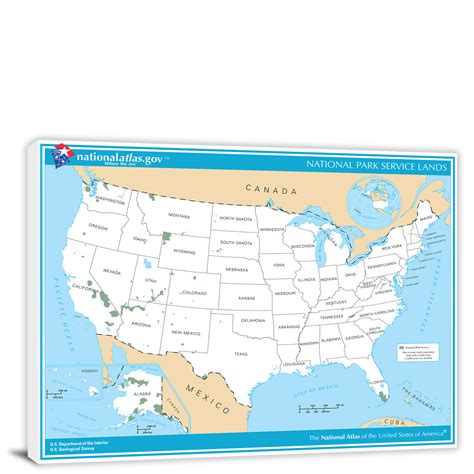 Usa National Atlas National Parks Service Lands Map 2022 Canvas Wrap