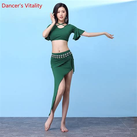 2018 New Modal Women 2 Pcs Belly Dance Practice Wearing A Sexy Team Suit For Dancing Long Skirt