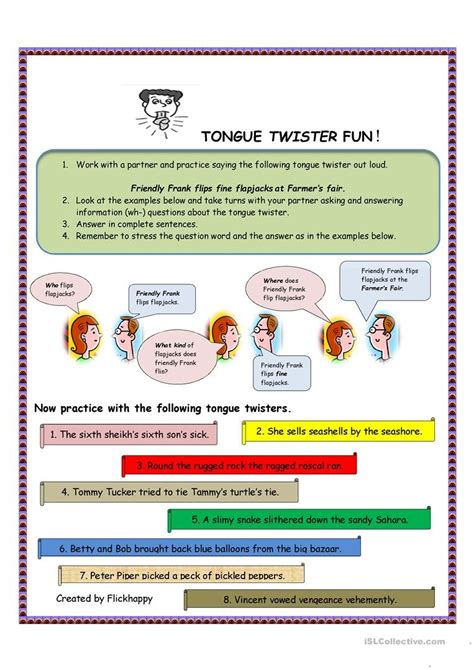 Tongue Twisters Esl Worksheethayet Free Printable
