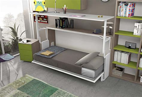 Letti singoli letto a soppalco con spazio scrivania antracite 140 x 190 cm casual ii + materasso compreso letto a soppalco con rete fornita in armadi armadio a ponte per letto matrimoniale con 8 ante battenti, finitura bianco lucido e bianco essenza lasciati stupire da una struttura elaborata. Letto e scrivania a scomparsa Miu - CLEVER.IT