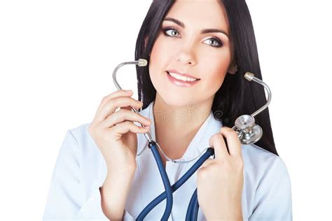 Smiling Doctor Wearing Stethoscope Stock Image Image Of Brunette