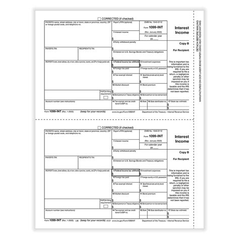 Tax Form 1099 Int Copy B 2 Recipient 5121