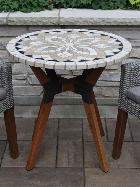 Outdoor Interiors® Mosaic Bistro Table Top With Mixed Material Base In