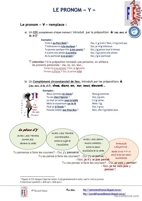 Le Pronom Y Guide De Grammaire Fran Ais Fle Fiches Pedagogiques Pdf Doc