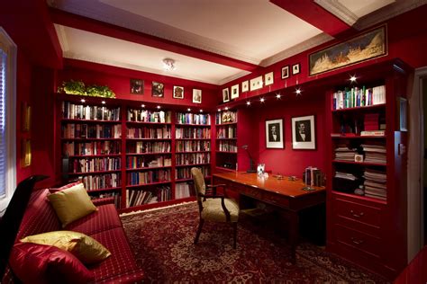 Red Office Home Library Design Study Room Design Red Interior Design