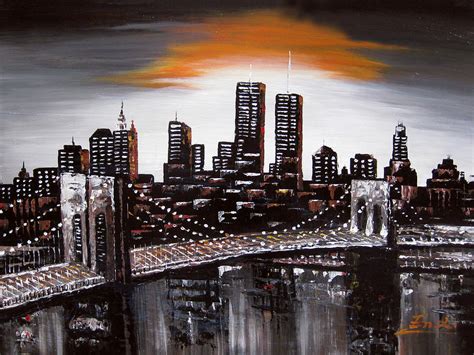 Original Modern Abstract Painting New Ork City Skyline Painting By Enxu