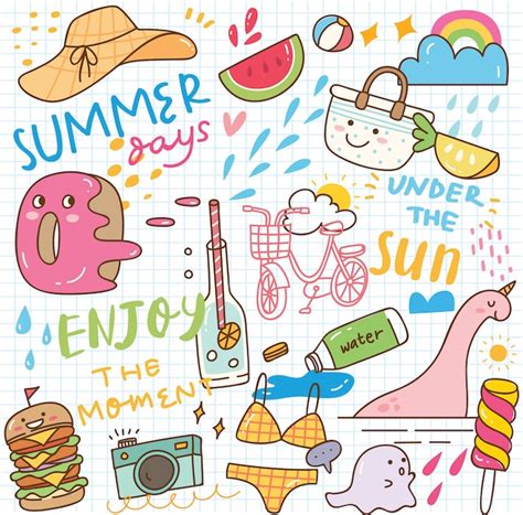 Premium Vector Summer Kawaii Doodle