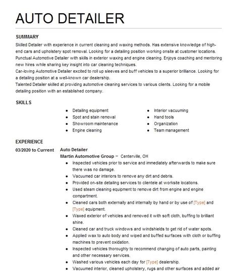 Auto Detailer Resume Example Mb Auto Detail Cleveland Ohio