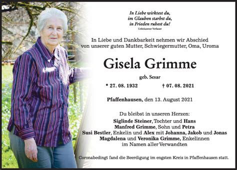 traueranzeigen von gisela grimme augsburger allgemeine zeitung