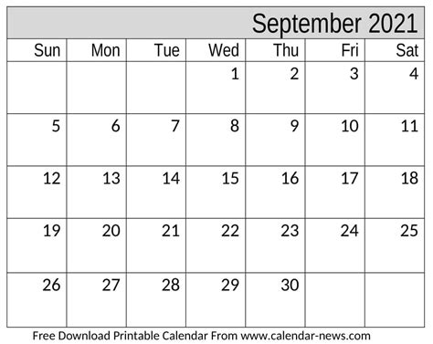 September 2021 Calendar For Pdf Word And Excel