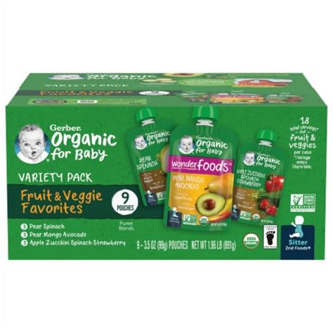 Gerber 2nd Foods Organic Variety Pack Stage 2 Baby Food 9 Ct 35 Oz