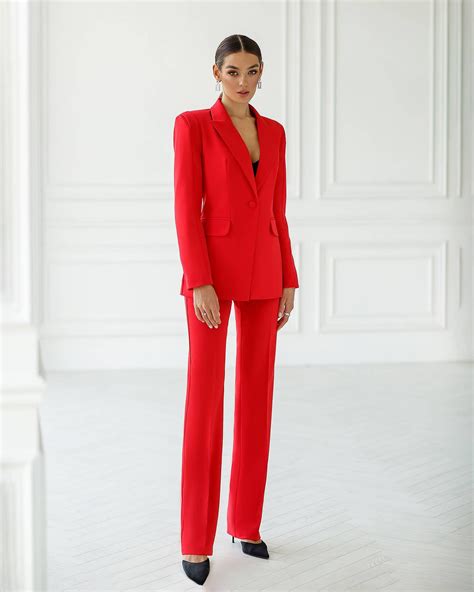 Red Formal Pantsuit For Women Red Pants Suit For Office Etsy