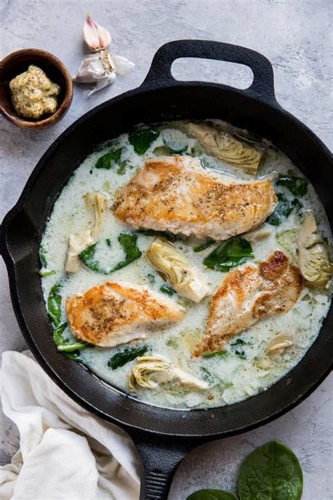 Creamy Chicken With Spinach Artichoke Sauce Paleo Keto The Roasted