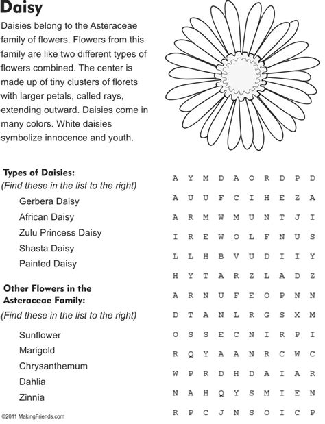 Flower Word Search Daisy Makingfriends