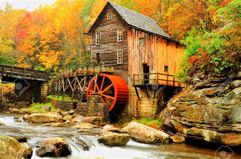 Old Grist Mill In Fall Glade Creek Grist Mill Old Grist Mill Grist Mill