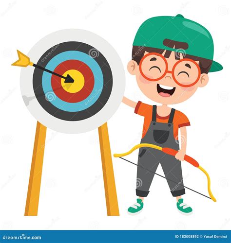 Happy Character Playing Archery Game Vector Illustration