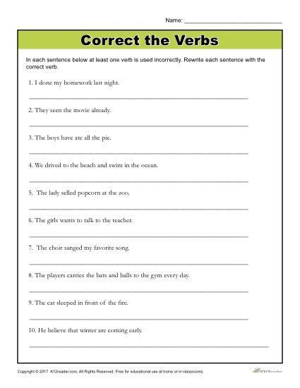 Grammatically Correct Sentences Worksheets