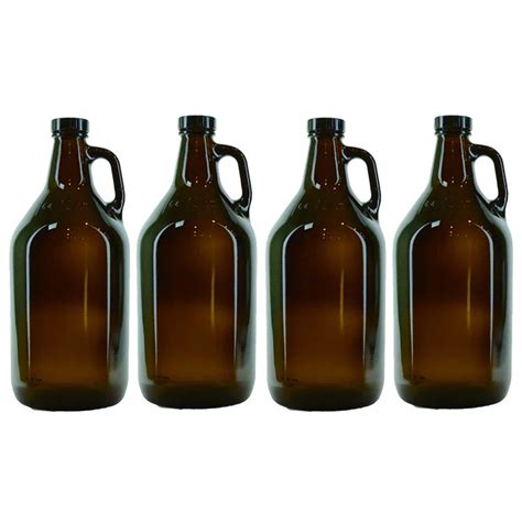 Amber Glass Growler Jugs 64 Ouncehalf Gallon 2 Pack W Black Phenolic