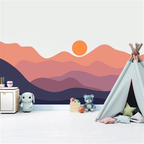 Colorful Desert Landscape Wall Mural Nursery And Playroom Rolling Hill