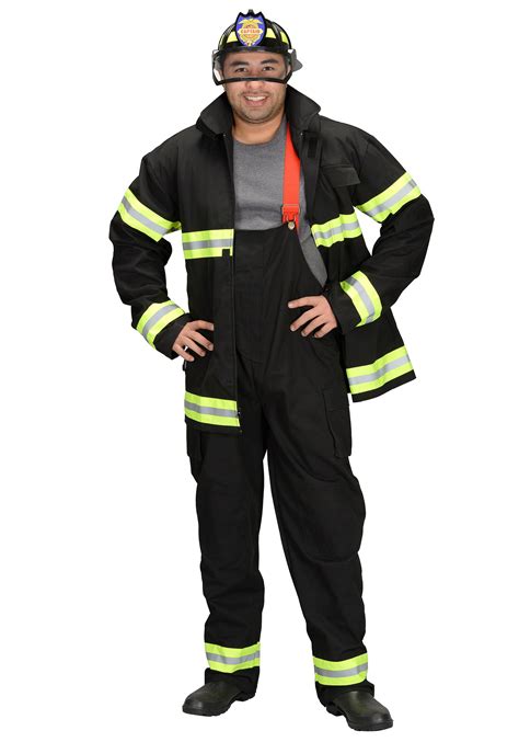 adult black fireman costume w helmet