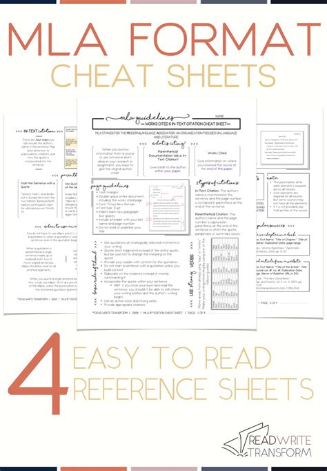 Updated 2019 Mla 8 Format Cheat Sheet Teaching High School English