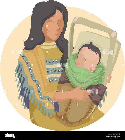 Illustration Of A Native American Indian Mother Carrying Her Baby In A