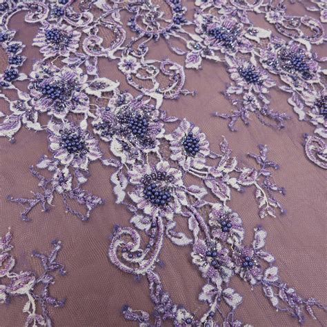Lilac Floral Beaded Lace Haute Couture Fabric Fabric Store Beaded