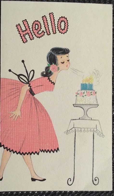vintage mid century girl in pink blows out glittered bday candles birthday card antique price