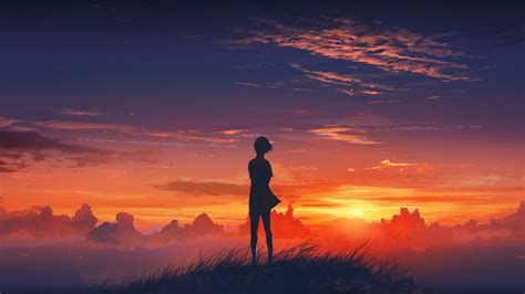 Sunlight Sunset Anime Anime Girls Sky Silhouette Sunrise Evening