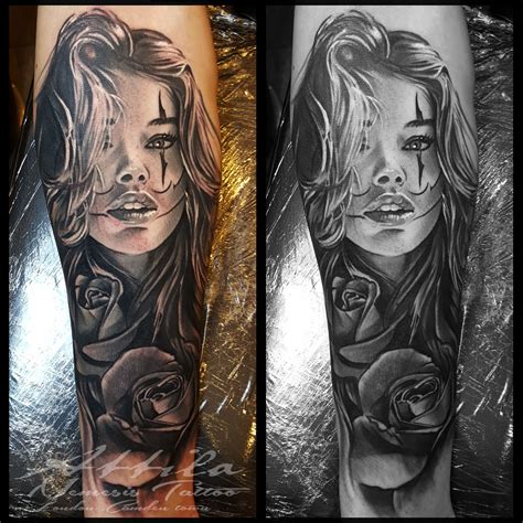 Clown Face Girl And Rose Tattoo Polynesisches Tattoo Tatto Ink Clown