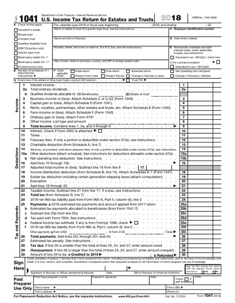 Fillable Tax Form 1041 Printable Forms Free Online