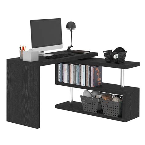 S Shape Modern Wood Swivel Storage Shelf Corner Desk Organizer For Home