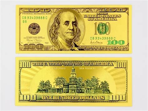 America Usd 100 Dollar Bill 999 Gold Banknote 24k Color Gold On
