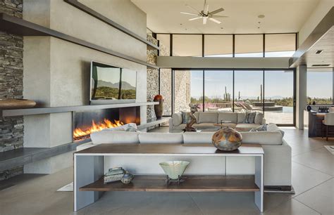Living Room With Art Collectibles And Desert Views Modern Desert Home
