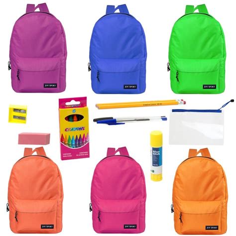 24 Units Of 17 Backpacks With 12 Piece School Supply Kit In 6