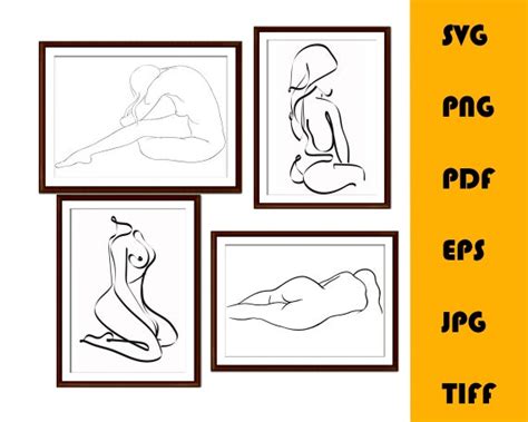 Wall Art Woman Silhouette Contemporary One Line Print Set Of Etsy