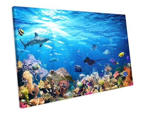 Sealife Fish Coral Reef Canvas Wall Art Box Framed Picture Etsy