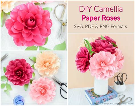 Camellia Rose Paper Flower Template And Tutorial Small Rose Etsy