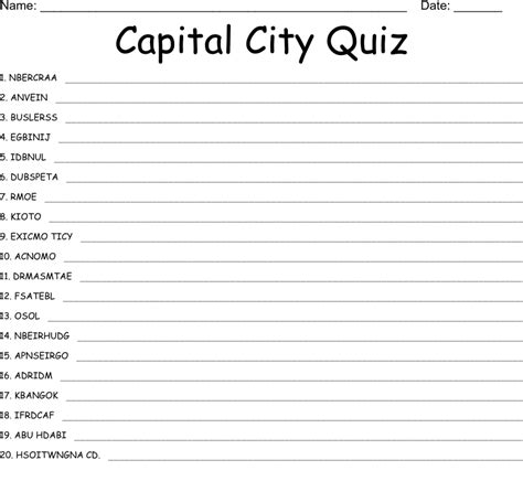 Capital City Quiz Word Scramble Wordmint