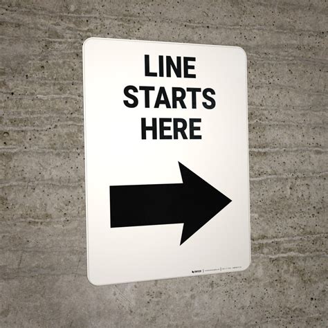 Line Starts Here Right Arrow Portrait Wall Sign